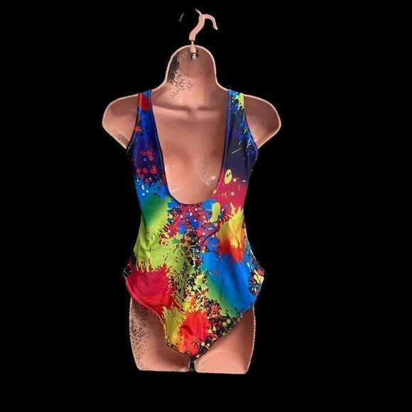 Paint Splash One Piece Swimsuit Size Large New Without Tags - Picture 4 of 6